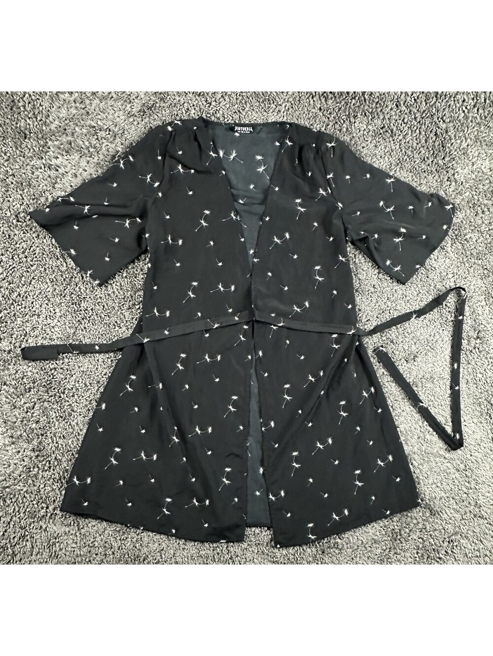 Disturbia Womens Blithe Kimono Wrap Dress 6 Black Dandelion Tie Belt